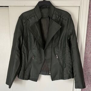 NWOT Classic Army Green Women's Faux Leather Jacket